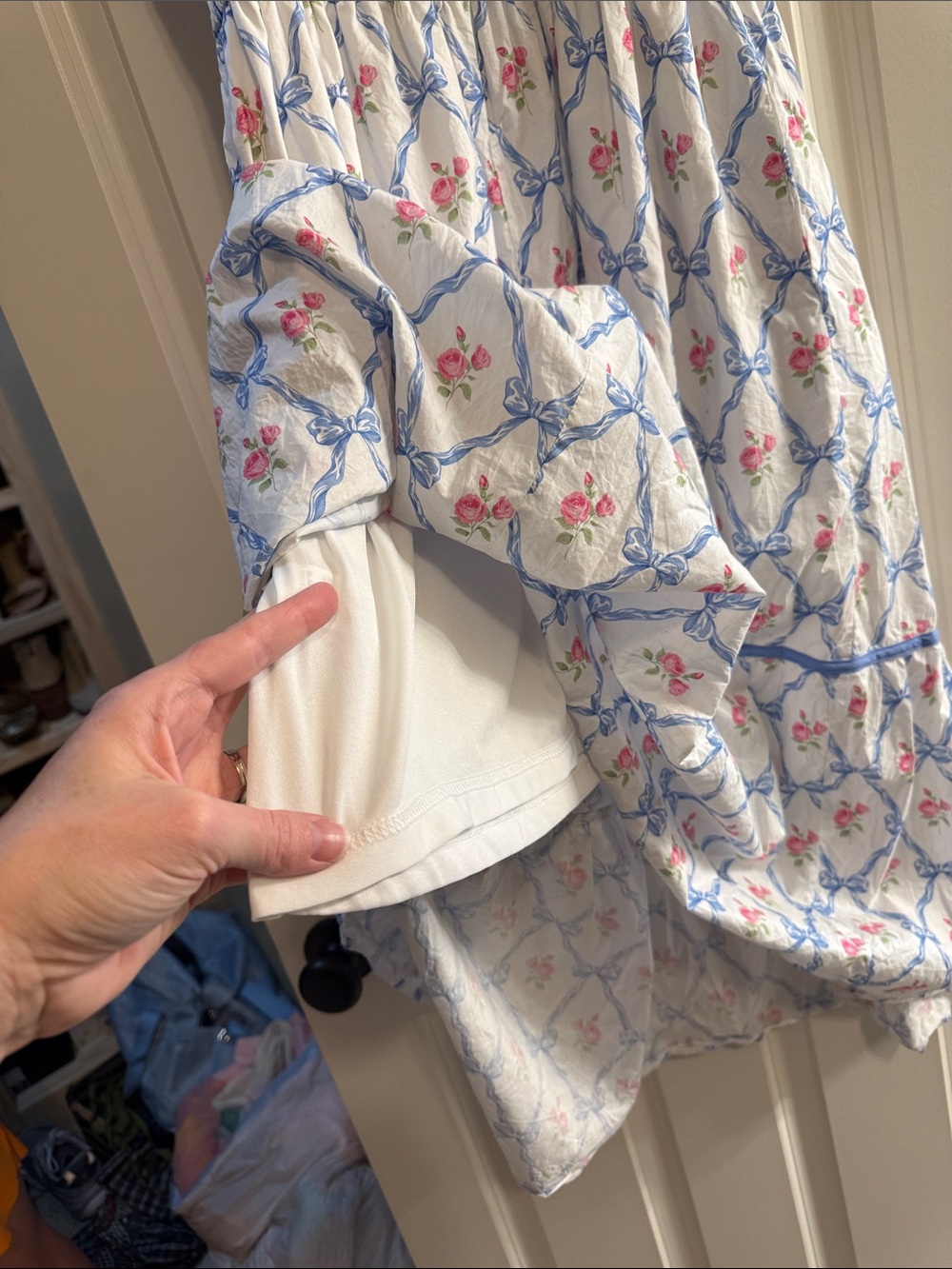 entro White Floral Maxi Dress with Blue Trim & Bow Straps - Picture 6 of 6